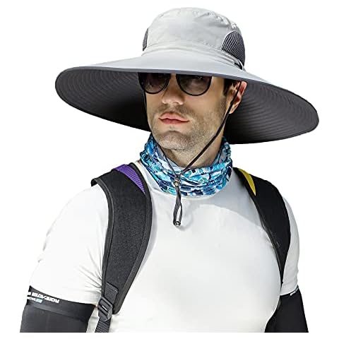 Leotruny Men Wide Brim Sun Hats UPF50+ Waterproof Breathable Bucket Hat for Fishing, Hiking, Camping, C04-light Grey, One size Cover