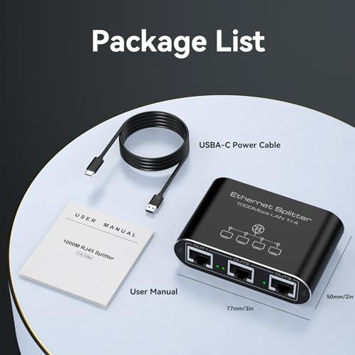 Image of Ethernet Splitter 1 to 4 1000Mbps Internet Splitter Supports Simultaneous Networking of 4 Devices Works with Cat5 /5e /6 /7 /8 Cable