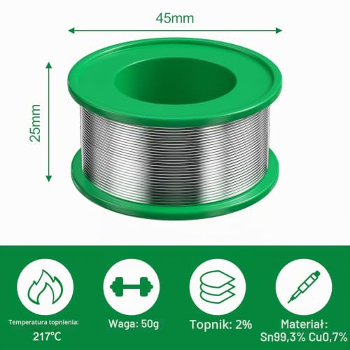 Magrimaxio Cyna do lutowania (50 g/1 mm) do lutowanie elektrolutowania i majsterkowania, (Sn99,3 Cu0,7)