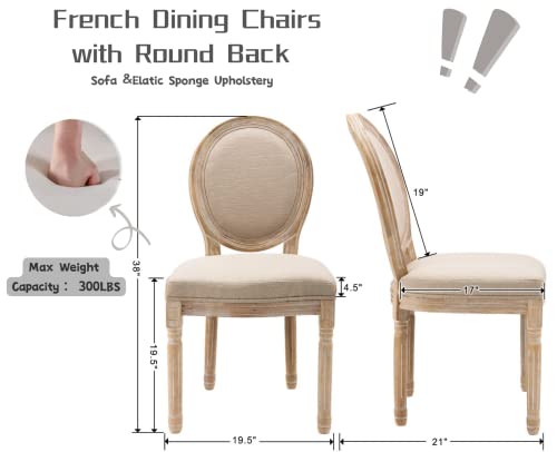 Cimota Farmhouse Dining Chairs Set Of 8, Upholstered Vintage French Dining Room Chair With Round Back Distressed Wood, Mid Century Side Chairs For Kitchen/Restaurant, Beige/8Pcs #TOP2