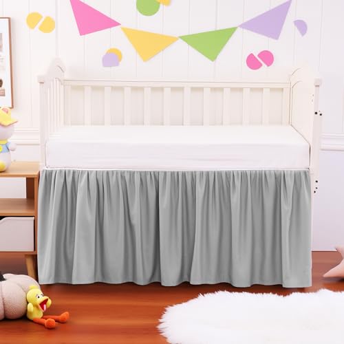 Image of Crib Bed Skirt Dust Ruffle 100% Cotton - Natural, Soft, Breathable for Baby's Delicate Skin, Nursery Toddler Crib Bed Skirt for Baby Boys Girls, Fits Standard Cribs 28 inch x 52 inch with 14 inch Drop