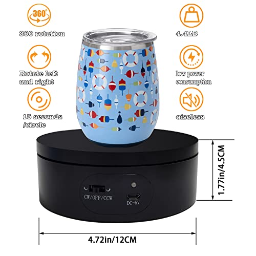 YVV Motorized Rotating Display Stand,Turner Cup Platform for Epoxy Glitter Tumbler, 360 Automatic Mute Rotating Turntable, Tumbler Making Supplies Spinner, Base for Product Video Show ,Balck 4.72in by YVV - Image 7
