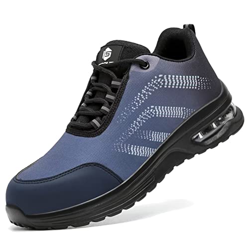 SPSHOOS Chaussures de sécurité Homme Femme Léger Respirant Embout en Acier Chaussures de Travail Chaussures de Travail Antidérapant Anti-crevaison Anti-Smash Bleu Marine 40 Cover