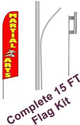 NEOPlex -"Martial Arts (Extra Wide)" Complete Flag Kit - Includes 12' Swooper Feather Business Flag with 15-Foot Anodized Aluminum Flagpole and Ground Spike