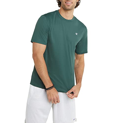Champion Men’s Athletic T-Shirt – Lightweight, Moisture-Wicking, Anti-Odor, Inclusive Fit (S–4XL), Dark Green, Large
