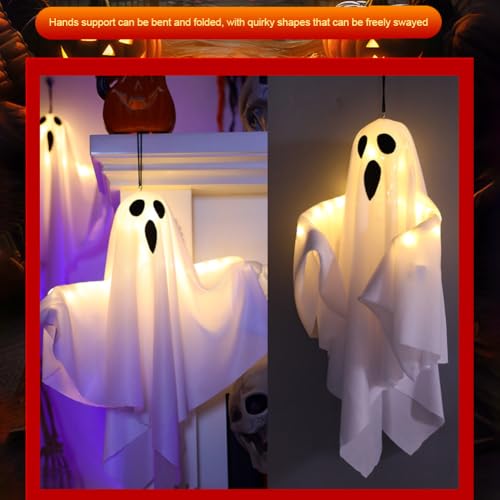 Halloween Decor Scary Hanging Lighted Ghost, Halloween Light Up Ghost DIY Any Shape, Ornaments Spooky Outdoor, Ghosts Lights Glowing for Halloweens Tree Decorations(2PCS White) - Image 4
