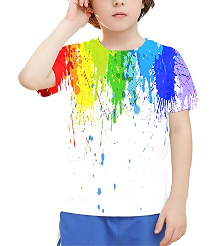 Image of Linnhoy Kids 3D Print Fashion Graphic T-Shirts for Boys Girls 6-16 Years | Unisex Colorful Short Sleeve, Crewneck, Breathable Fabric, Suitable for Daily Sport Festival Wear
