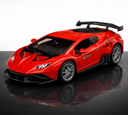 Image of 1:36 Scale Lamborghini Huracan STO Die-Cast Car - Alloy Pull Back Toy Vehicle with Openable Doors, Realistic Detailing Sports Car Model for Kids, Boys & Collectors (Red)