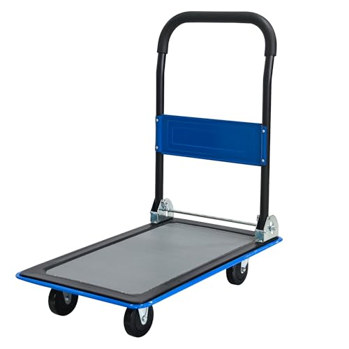Heavy Duty Foldable Push Cart Dolly, 330 Lbs Capacity Small Flatbed Cart, Collapsible Hand Truck Platform Cart with Swivel Wheels for Loading and Storage