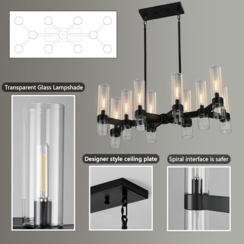 LIGHTDAMY 10 Light Black Chandeliers for Dining Room with Clear Glass Shade by LIGHTDAMY - Used condition - Image 6