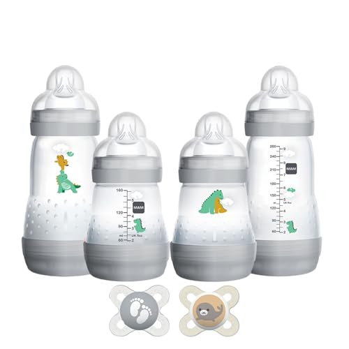 Image of MAM Feed & Soothe Feeding Set, Newborn Essentials Must Have for 0-3 Months, Including 6 Pieces, Anti-Colic Baby Bottle Self-Sterilizing, Skinsoft Silicone Pacifiers, Baby Gift, Unisex