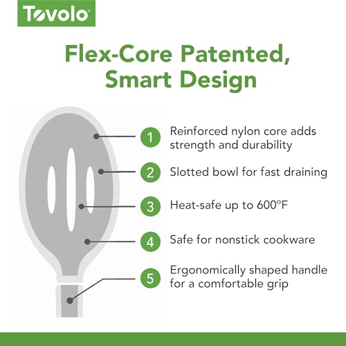 Image of Tovolo Flex Core Silicone Slotted Deep Spoon for Cooking Mixing Baking, Dishwasher Safe BPA Free All Silicone Kitchen Spoon Utensil Heat Resistant Nonstick Safe Slotted Serving Spoon, Oyster Gray