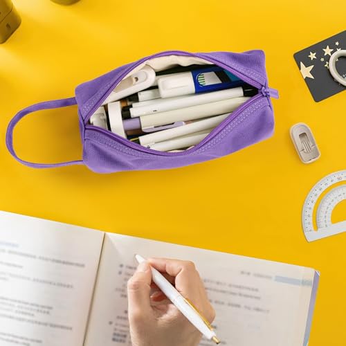 Image of TOPBIDAI Small Pencil Case Pouch for Girls and Boys Kids, Large Capacity Canvas Pen Bag School Supplies, Portable Pencil Case, Simple Zipper Stationery Bag for Women Men Adults (Purple