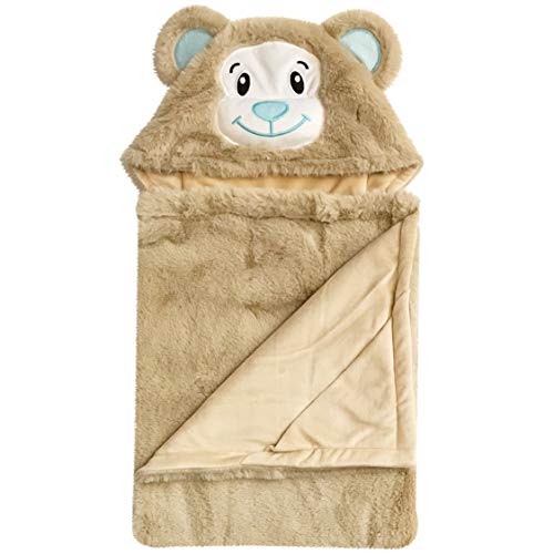Image of HappyCare Tex SNOOGIE Boo Ultra-Soft Baby Faux Fur Hooded Towel, Khaki