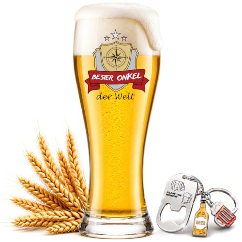 BeBeiZi Bierglas Bester Onkel der Welt Lustiges Geschenk für Onkel zum Geburtstag & Weihnachten Weizenglas 460ml Geschenkidee für den Lieblingsonkel