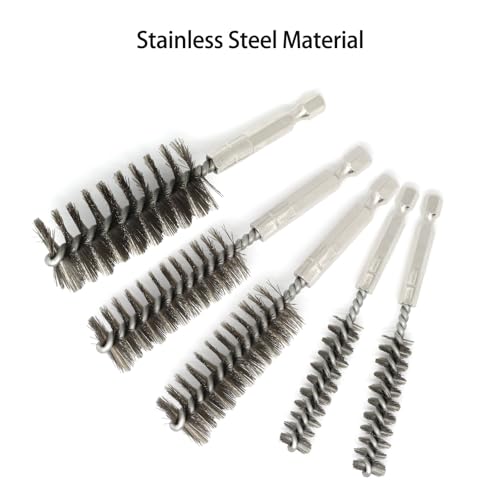 Image of 6 Pcs Bore Brush for Drill, 1 /4 inch Hex Shank Stainless Steel Twisted Wire Brush for Drill, Bristle Round Wire Brush with Different Sizes, Tube Pipe Cleaner for Rust (Diameter 12,19,25mm)
