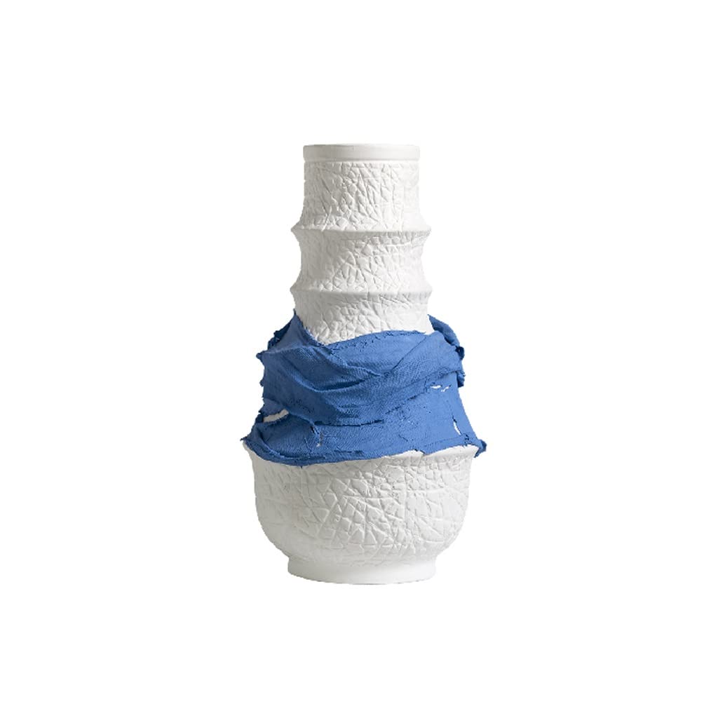 Vase en céramique bleu pour arrangement de fleurs séchées
