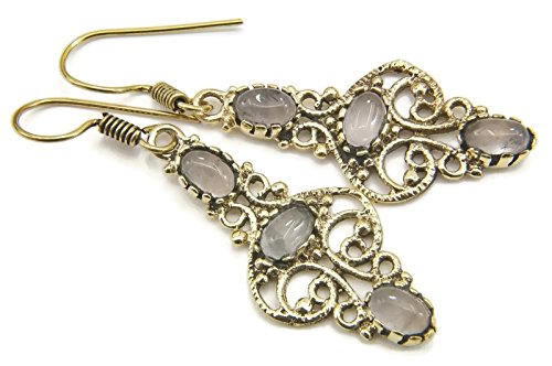Preisvergleich Produktbild Ohrringe Ohrhänger Messing golden Rosenquarz rosa (932-02-006-07)