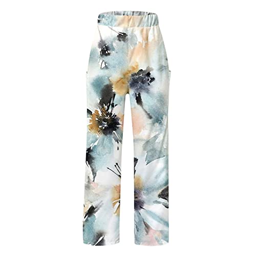 LULER Casual strandbroek voor dames, paardenbloem bloemenprint, elastische taillezak, brede pijpen, elegant - Afbeelding 3