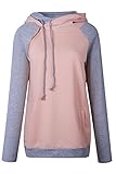 Minipeach Women's Double Hooded Cotton Striped Sweatshirt Funnel Neck Banded Bottom Casual Pullover Loose Coat with Pocket