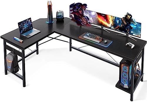 Coleshome 66" L Shaped Larger Gaming Desk, Corner Computer Desk, Sturdy Home Office Computer Table, Writing Workstation, Vintage