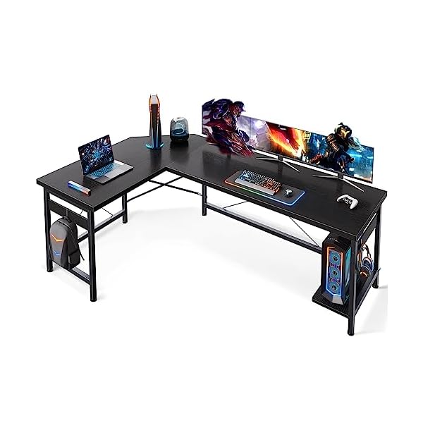 Coleshome 66″ L Shaped Gaming Desk, Corner Computer Desk, Sturdy Home Office Computer Table, Writing Desk, Larger Gaming Desk Workstation, Black