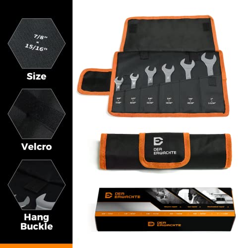 Image of Der Erwachte Super-Thin Open End Wrench Set, SAE, 6-Piece, Including 3 /8 inch, 7 /16 inch, 1 /2 inch, 9 /16 inch, 5 /8 inch，11 /16 inch, 3 /4 inch, 13 /16 inch, 7 /8 inch, 15 /16 inch, 1 inch, 1-1 /16 inch, Slim Wrench Set with Rolling Pouch