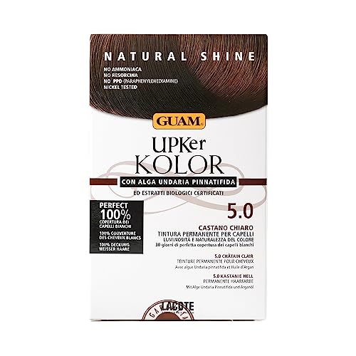 Guam, Upker KOLOR, Natürliche permanente Haarfarbe mit Undaria-Meeresalge und Bio-Extrakten, Ammoniakfreie Farbe, Made in Italy, Farbton 5.0 HELLBRAUN