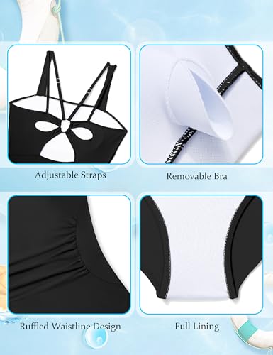 Image of Girls One Piece Swimsuit Bow Back Girls Bathing Suit Adjustable Straps Quick Dry Girl Swimwear 9-16T Swim Suit