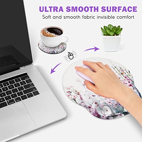 Dinky Ergonomic Mouse Pads, Cute Mouse Pad With Wrist Rest Support Gel, Non-Slip Pu Base Mouse Mat With Memory Foam For Home, Office And Gaming, Easy Typing & Pain Relief (Blooming Flower) #TOP3