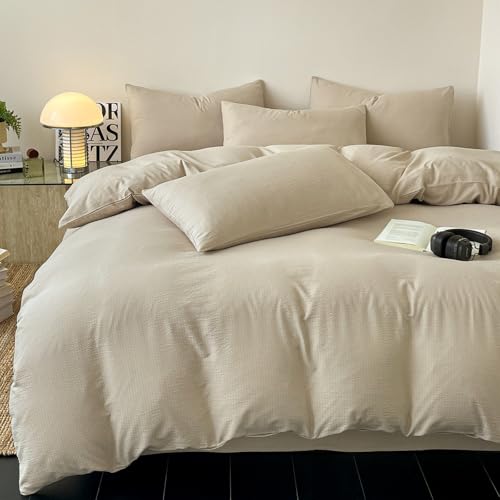 King Size Duvet Cover Sets 3PCS Bedding Sets, Solid Beige Texture Duvet...