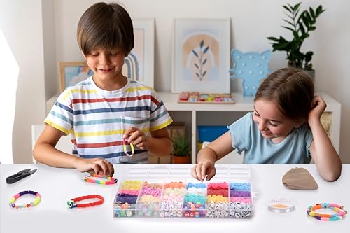 Image of ambitieux DIY Bracelet Making Kit - 24 Colorful Beads, 10m Elastic Thread, Jute Bag, and Cutter - Gift for Girls Birthdays (Clay Beads 3)
