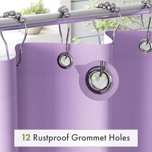Image of Amazer Lavender Purple Shower Liner Cloth Waterproof, Soft Shower Curtain Liner Fabric with Weighted Stones, Washable Shower Curtain and Liner 2-in-1, 120G Heavy Duty, 12 Grommet Holes, 72 x 72 Inches