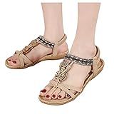 YHIIen Sandalen Damen Sommer Flip Flops Bohemian Flach Zehentrenner mit Strass Freizeit Urlaub Damenschuhe Geflochtenem Riemen T-Strap Zehentrenner Komfort Sandalette