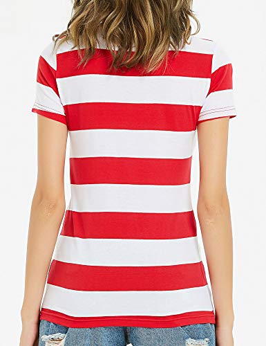 Striped T Shirt Women Crew Neck Short Sleeve Stripes Tees Tops Red and White M — view 2