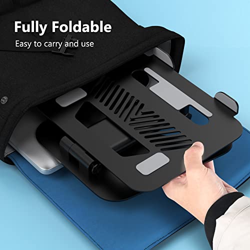 Image of Rottay Collapsible Laptop Stand, Adjustable Height up to 16 inch, Ergonomic Laptop Riser with 2 Angle Adjustment Buttons, Aluminum Laptop Holder Computer Stand Fits MacBook, Laptops Tablets 10-16 inch, Black