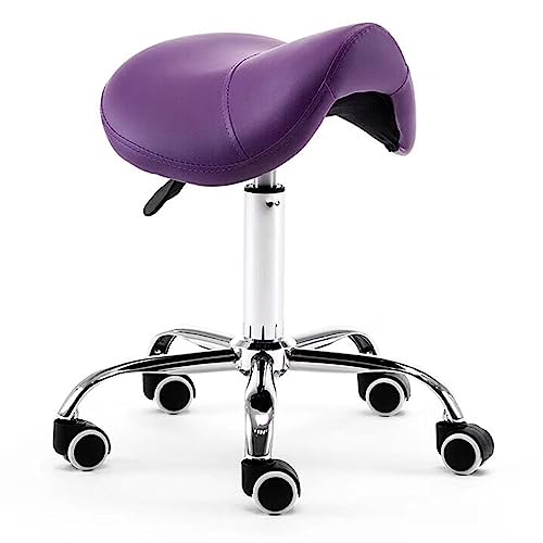 Taburete hidráulico rodante con asiento giratorio sobre ruedas para un cómodo apoyo de la espalda en entornos de spa y belleza