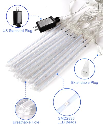 Blingstar Meteor Shower Lights Outdoor Christmas Lights, 16 Inch 10 Tubes 360 LEDs Falling Rain String Light with Timer, Waterproof Plug in Icicle Light for Tree Porch Roof Yard Xmas Decoration, Blue - image 8