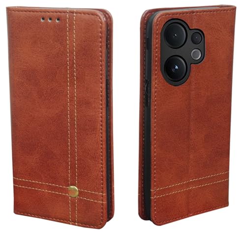 Image of Leather Flip Cover for Vivo V60 5G / Vivo T4 Pro 5G Wallet Slim Book Cover with Card Slots Magnetic Flip Cover for Vivo V60 5G / Vivo T4 Pro 5G - Magnetic Brown