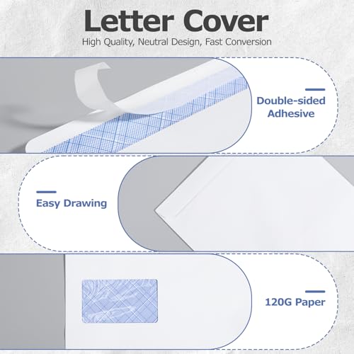 50 Stück Briefumschlag C4 A4 weiß, mit Fenster, selbstklebend, mit Abziehstreifen, Chiffre-Struktur-Innendruck 120 g/m, Format 229 x 324 mm Briefumschlag Versandtasche, Briefumschlag, Kuvert, Geschäft