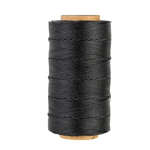 Bonded 0.8mm Round Waxed Polyester Cord, 3-ply Wax Coated Thread, 197 Yards Stiff String for Heavy Duty Fabric, Leather Sewing, Book Binding, Upholstery Repair, and Macrame Jewelry - Black
