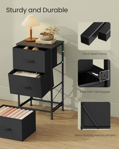 Image of SONGMICS BELLAH Collection - Dresser for Bedroom, Chest of Drawers, Storage Organizer Unit, Closet, Entryway, Steel, 3 Drawers, Modern, Ink Black and Ebony Black ULGS313B01S