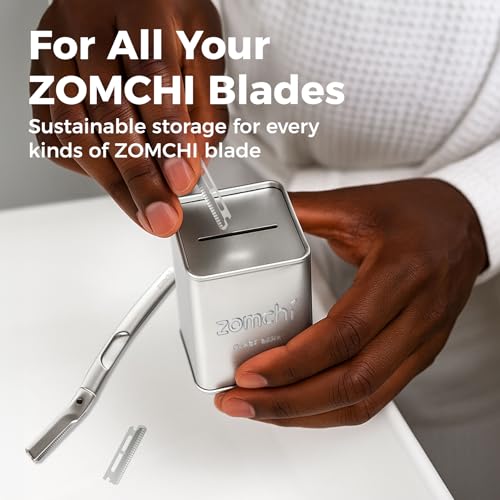 Image of ZOMCHI Razor Blade Bank for Used Double Edge Safety Razor Blades, Silver | Metal Disposal Case With Slot Opening, Sealed Body, Compact Size, Helps Keep Used Blades Contained For Bathroom Or Travel
