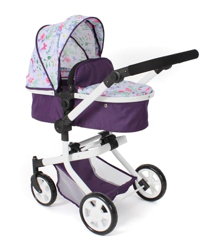 Bayer Chic 2000 595-73 Poussette combinée Mika 2 en 1 pour Enfants de 4 à 8 Ans - Poussette pour poupées jusqu'à 52 cm - Fleurs Violettes