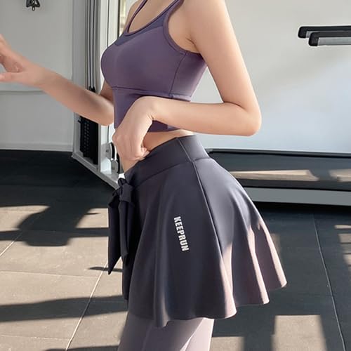 Women Layered Pleated Yoga Tennis Cover Up Skirt Athletic Workout Running Tie Up Wrap Skirt Hip Covering Irregular Scarf Grey4