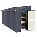 Yardenaler 4x10 FT Outdoor Lean-to Storage Shed, Metal Garden Tool Shed Kit with Door & Lock, Waterproof Patio Utility Tool Shed for Backyard and Garden, Gray