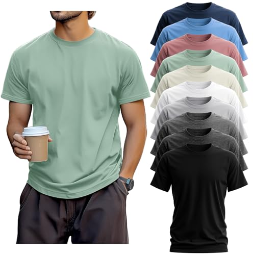 10 Pack Men's Big and Tall Shirt Short Sleeve Cotton Tee Loose Fit Top