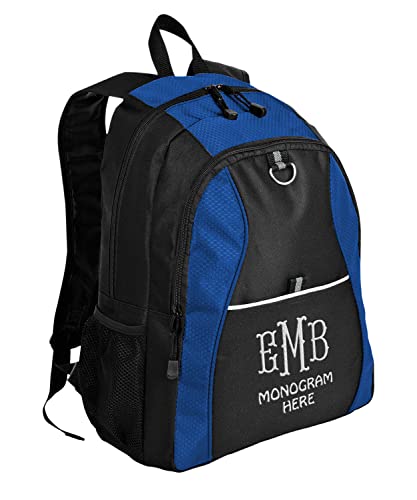 Personalized Contrast Honeycomb Backpacks, Blue - Your Monogram - Customized Embroidery Backpack for College, Business