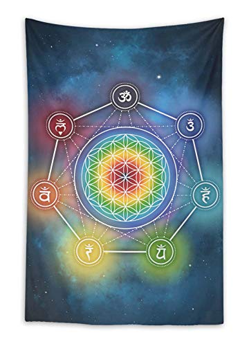 Timingila Bleu Fleur de Chakra de la Vie Galaxie dortoir tenture Portrait Tapisserie Salon décor-54 x 44 Pouces Cover
