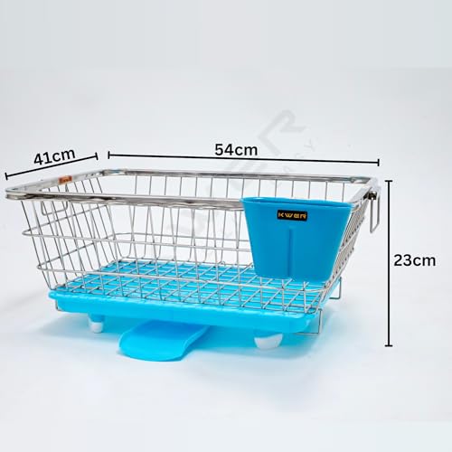 Image of KWER Stainless Steel Utensil Basket Drainer Dish Drainer Basket with Tray for Kitchen Vessel Drainer Rack Dish Drying Rack with Tray and Cutlery Holder, 43X56X24 Cm